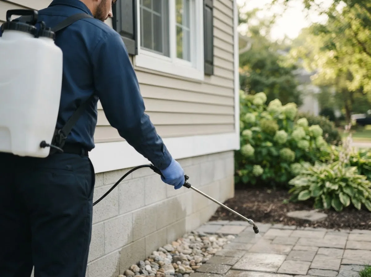 Pest control technician inspecting a home in Haigler, NE
